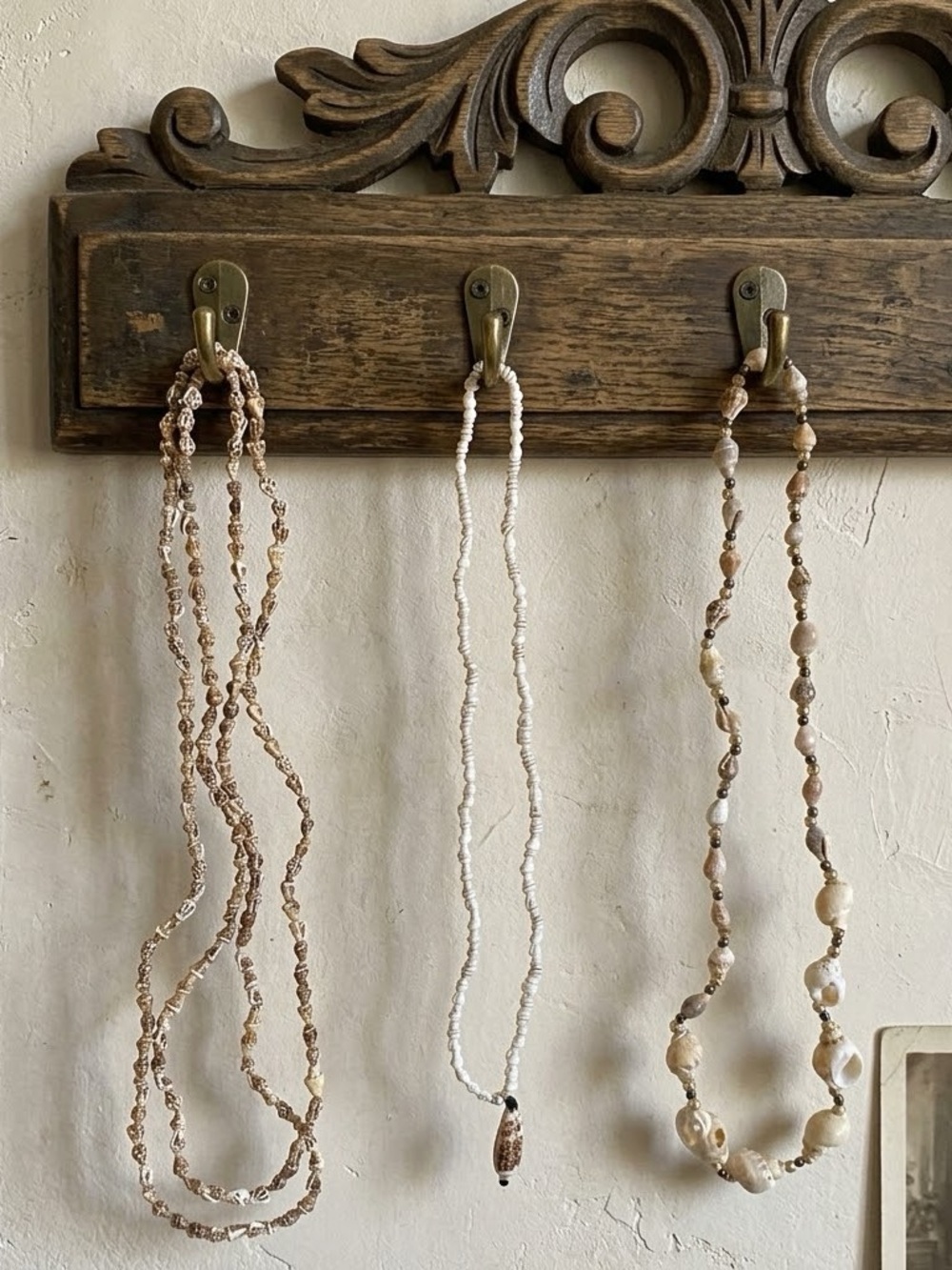 Set of 3 Vintage Shell Necklaces, White, Cream, Brown, Beach Vibes